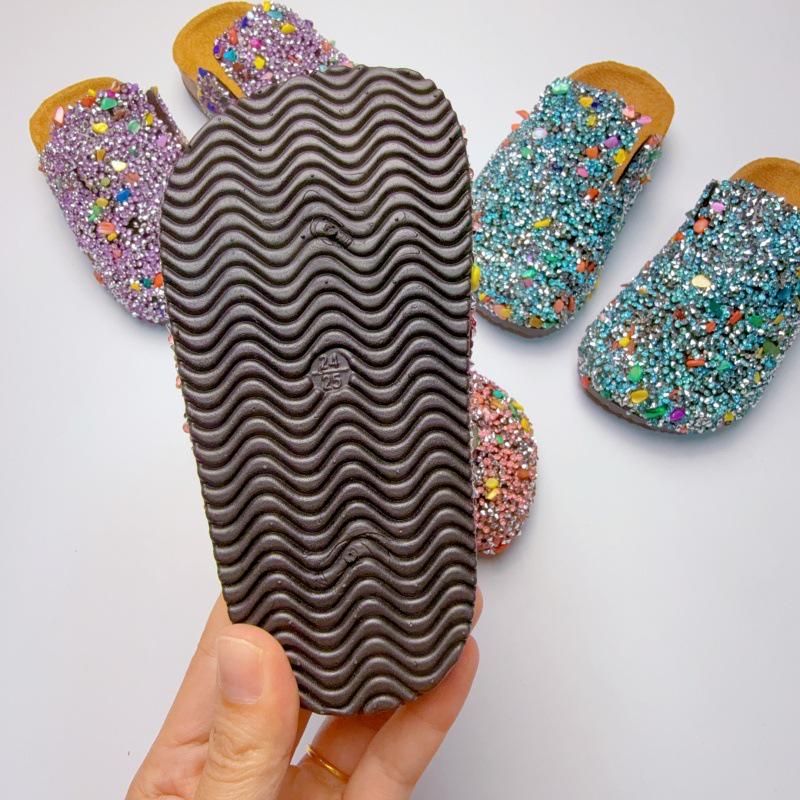 Baotou Rhinestone Thick Sole Non-slip Slip-on Children's Half Slippers for Autumn and Summer