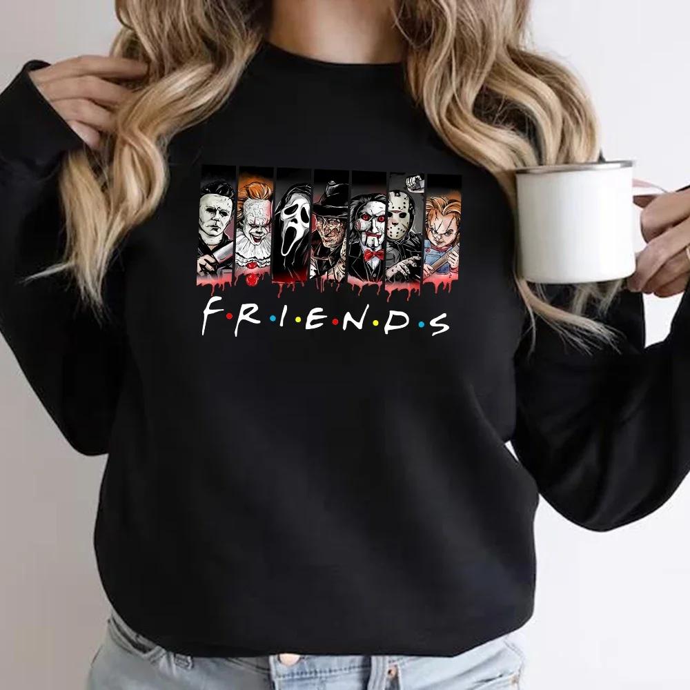 Friends Halloween Sweatshirt Horror Movie Hoodie Horror Movie Killers Sweatshirt Spooky Season Pullover Women Graphic Hoodies