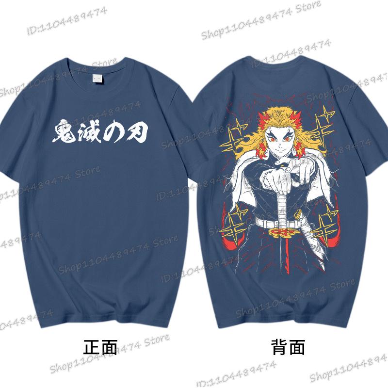 Anime Demon Slayer Rengoku Kyoujurou T Shirt Men Women Vintage Cool Casual High Quality Cotton T-shirt Harajuku Comic Tops