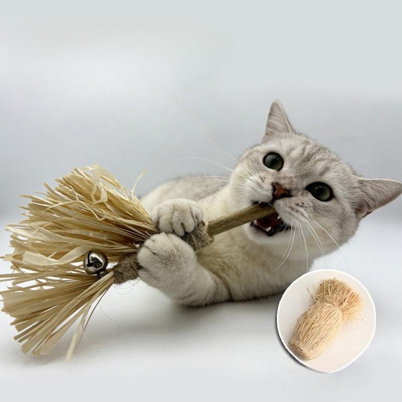 Cat Teaser Stick Toy Teasing Sounding Bell Wooden Stick Teeth Grinding Kitten Toy Interactive Knot Bite-resistant Cat Toy
