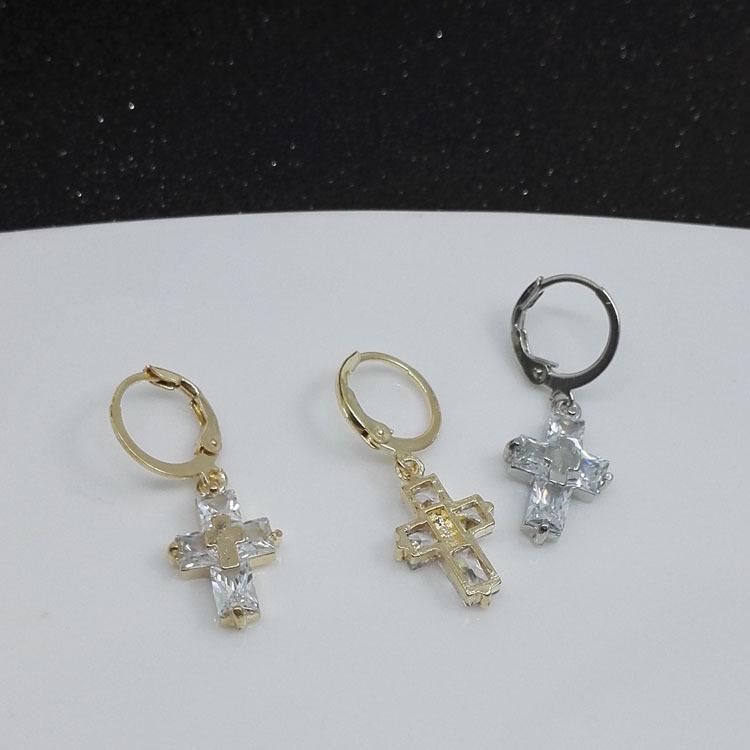 European & American Style Zircon Cross Dangle Earrings - Fashionable New Design