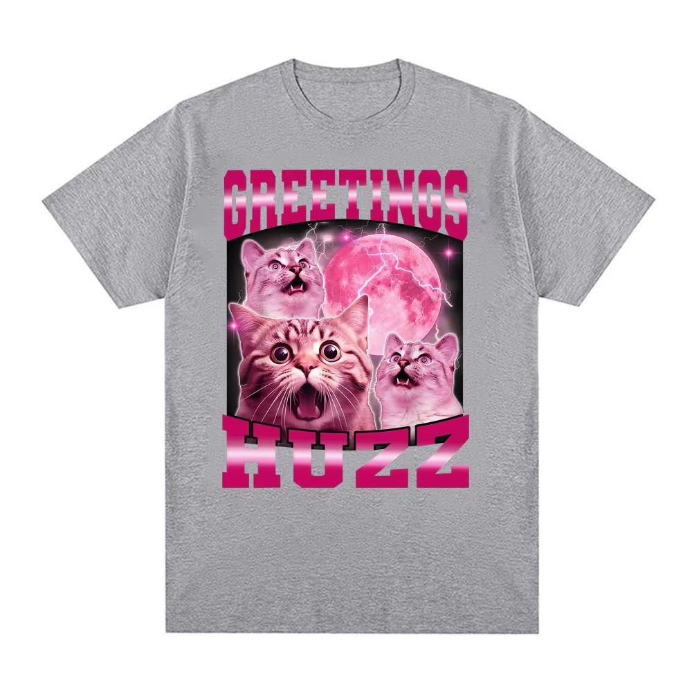 

Greetings Huzz Funny Cat Gen Z Gen Alpha Slang Meme T Shirt Fashion Retro Short Sleeve T-shirts Men Women Casual Cotton T-shirts 4XL