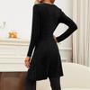 Women's Casual Round Neck Hem Slit Long Sleeve Dress