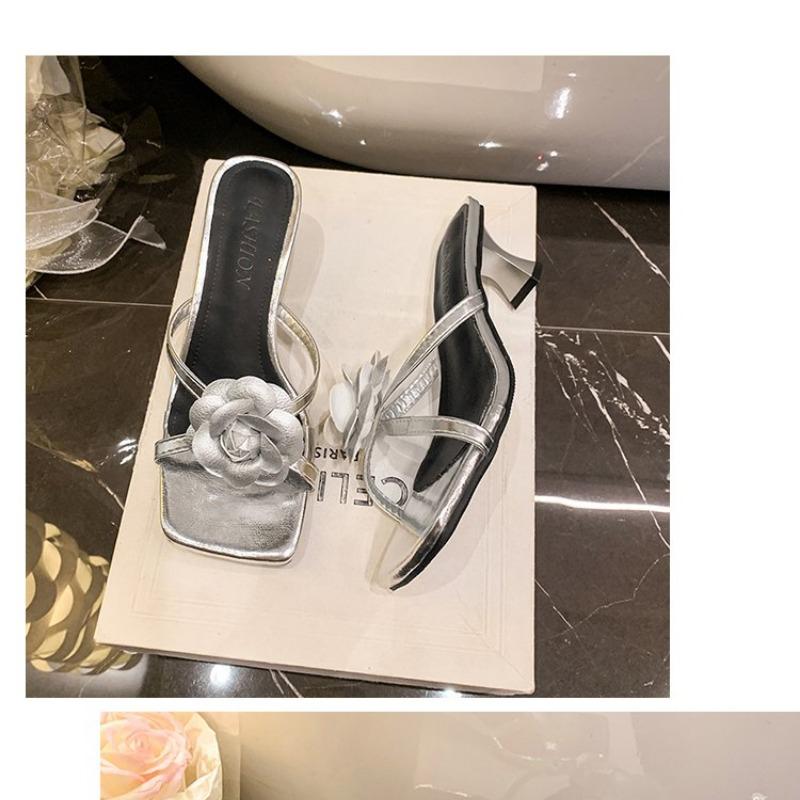 Mode Damen Sandalen Blumendekor Niedrige Absätze Sandalen Elegant Spitzpumps Mode Knöchelriemen High Heels Schuhe Damen Pantoletten Damen