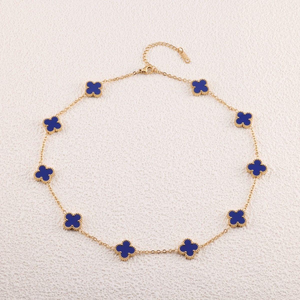 Neuer Eingang Titanstahl Vierblättriges Kleeblatt Halskette Lässig Doppelseitig Damen Halskette dark blue 10-flower necklace 13mm beige
