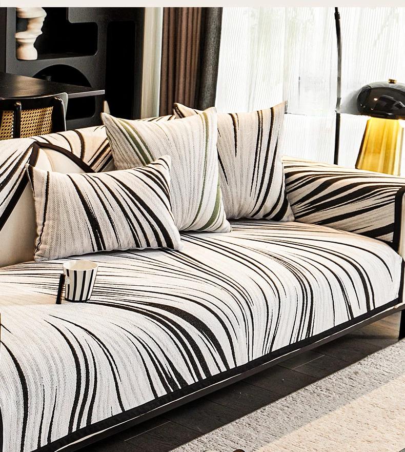 Chenille Striped Sofa Mat Four Seasons Universal Sofa Cushion Non-slip L-shaped Couch Cover Living Room Light Luxury Couch Mat