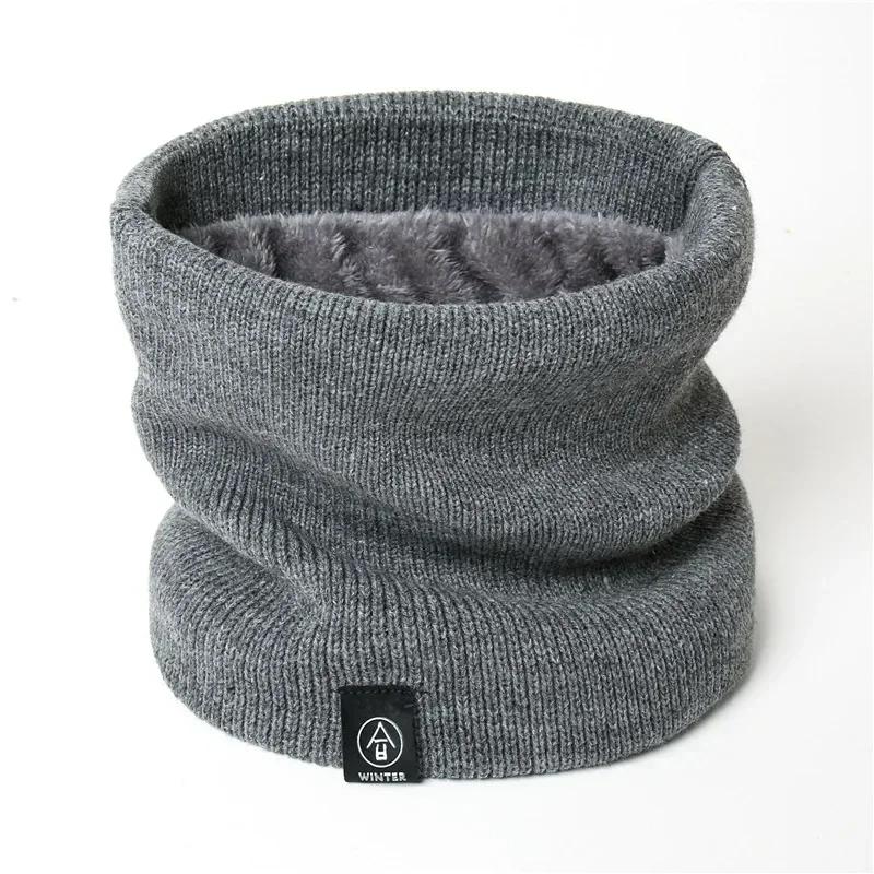 Unisex Solid Warm Winter Ring Scarf Women Men Plus Velvet Knitted Full Face Mask Snood Neck Scarves Bufanda Thick Muffler