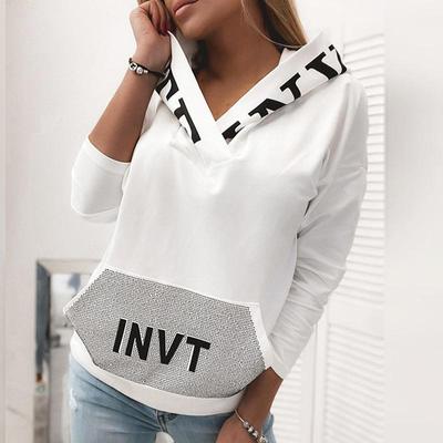Min garderobeautorisasjon Elegant kvinner Letter Print Bluse skjorte Uformell Langermet Pullover Topper Dame hettekrage