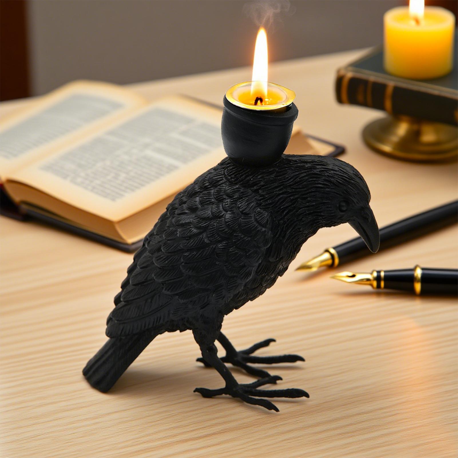 Halloween Raven Candle Holder Gothic Crow Candlestick Holder Decorative Candlestick Stand Table Centerpiece Decor for Apartment China Mainland