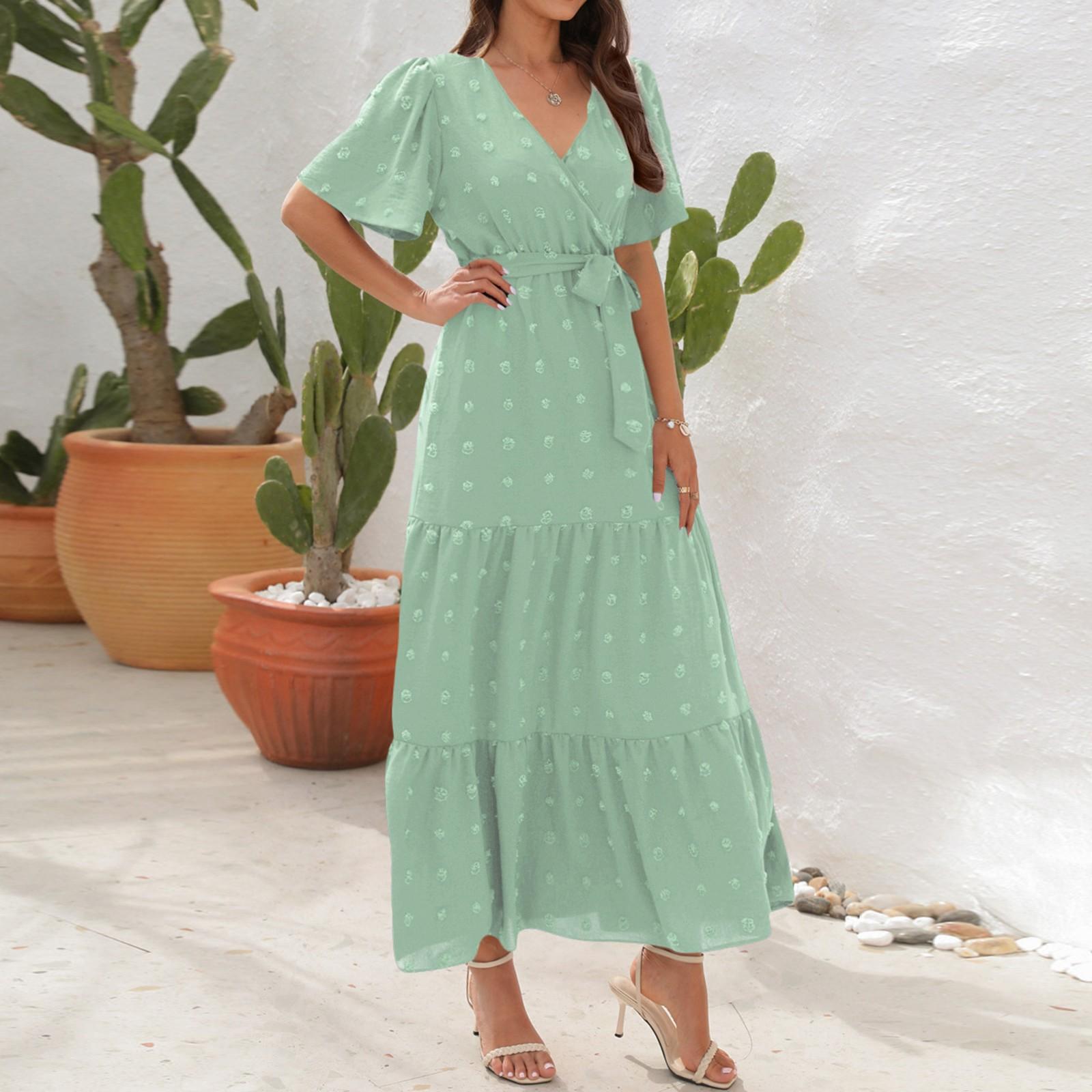 

Женское платье с V-образным вырезом и высокой талией, бальное платье с длинным коротким рукавом, праздничное платье для путешествий M