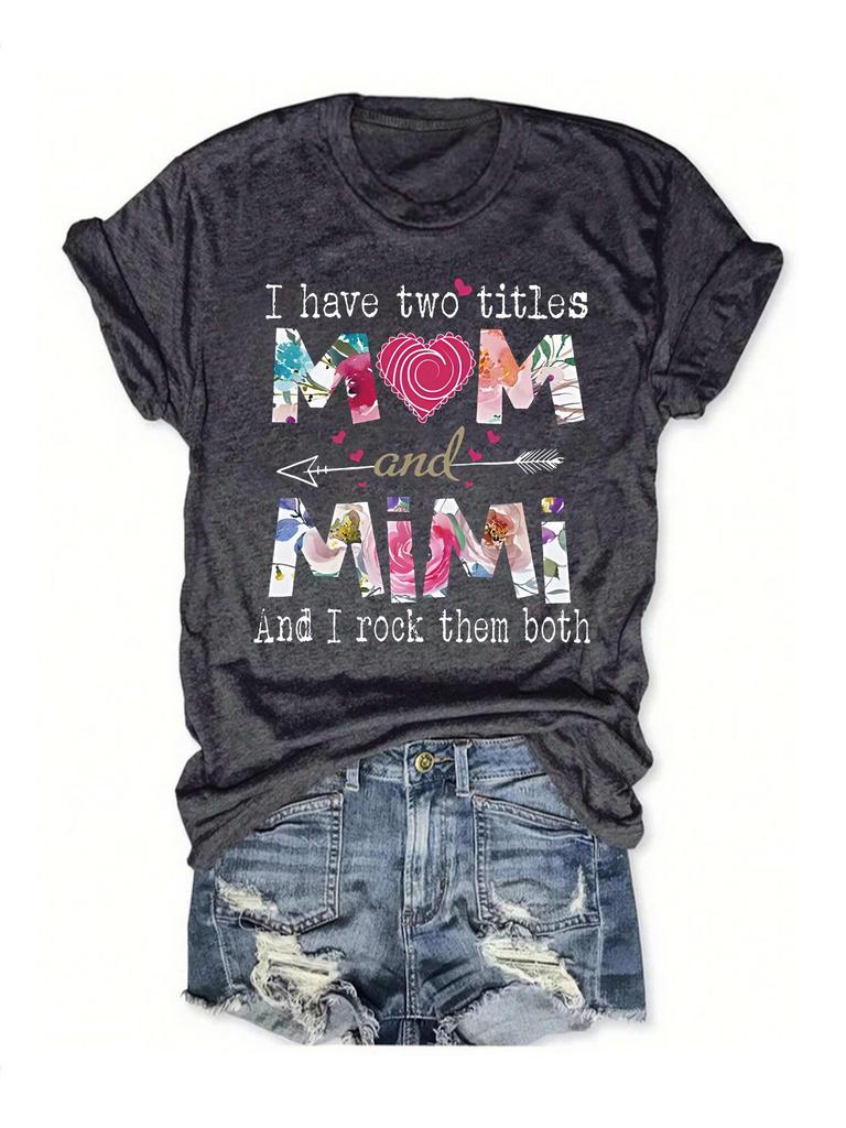 Mother's Day Pattern Print Round Neck Short Sleeve T-Shirt for Women