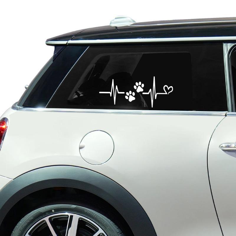 Heartbeat Dog Paw Personalized Waterproof Sticker Car Window Motorcycle Scooter Body Decal Auto Exterior Decoration Accessories