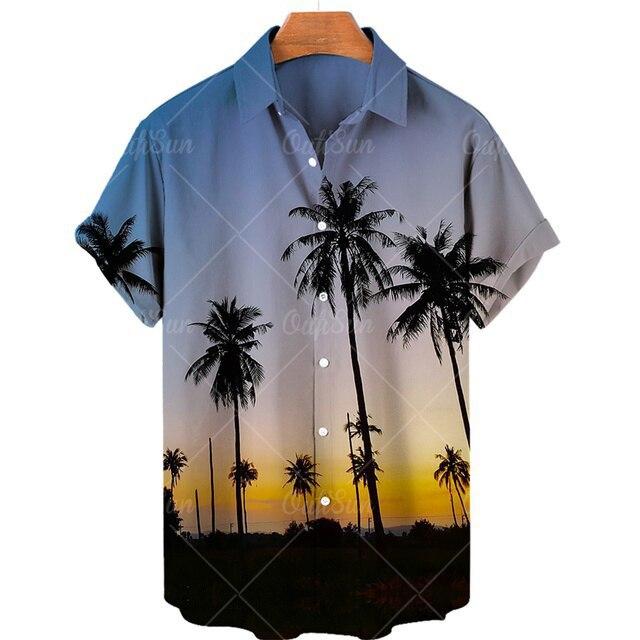Chemise à Manches Courtes Imprimé Plage Tropicale, Idéale pour les Vacances d'Été