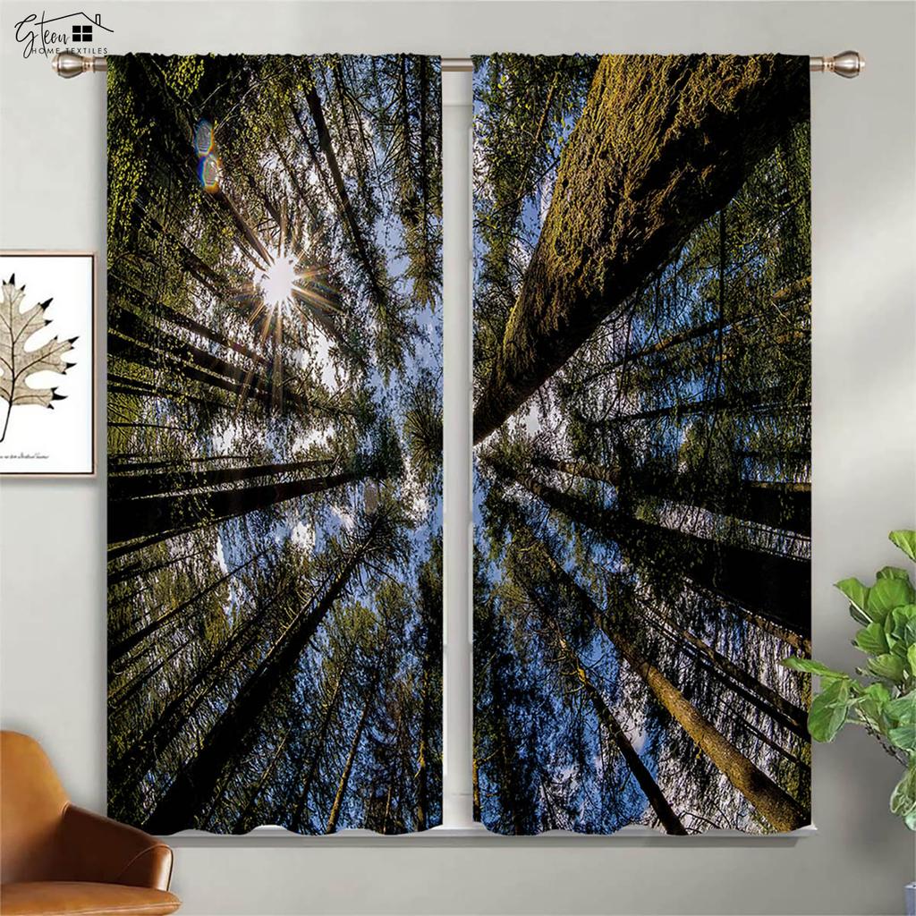 Forest Woods Scenery Curtains Green Sunshine Maple Leaves Winter Natural Life B&B Hotel Bedroom Living Room 3D Printing Curtains