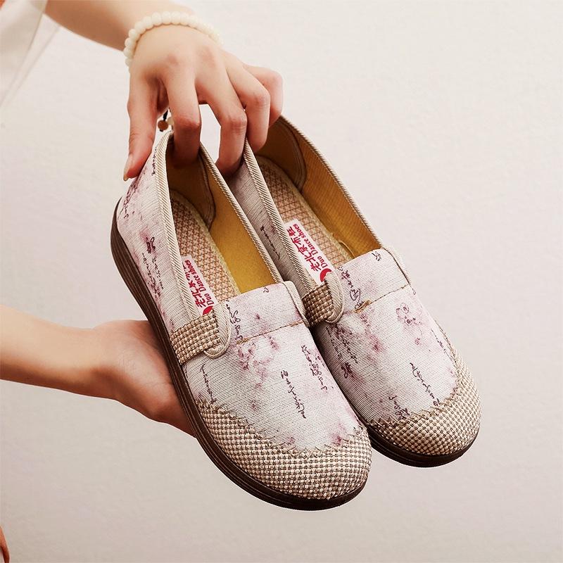 

Новая тканевая обувь, удобная обувь для среднего возраста, нескользящая мягкая подошва, удобный национальный стиль, льняные парусиновые туфли на одной педали 36