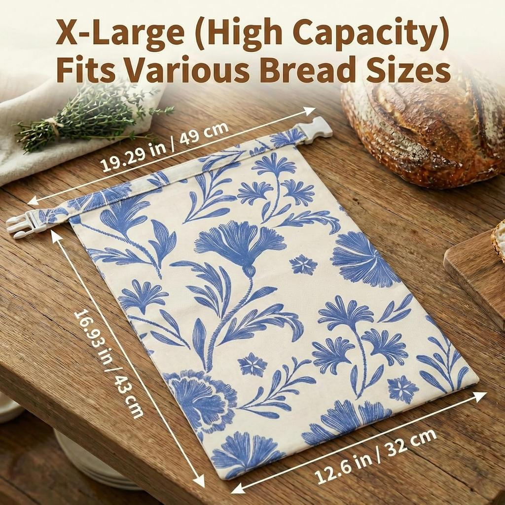Beeswax Bread Bags for Sourdough & Homemade Bread,XL 13"x17" Large Reusable Cotton & Linen Bread Bag,Keep Loaves Fresh Longer,Natural & Easy To Clean