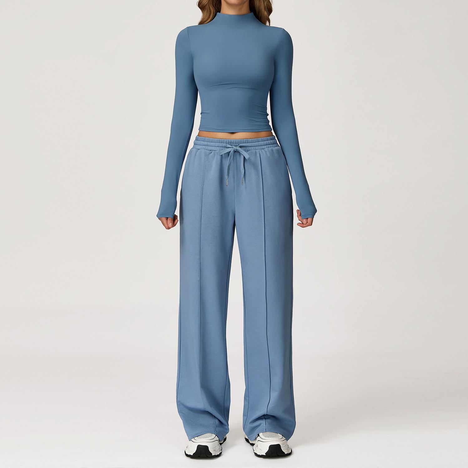 

Женский спортивный свитер Zechuang с высокой талией и широкими штанинами - удобный комплект для бега с длинным рукавом L