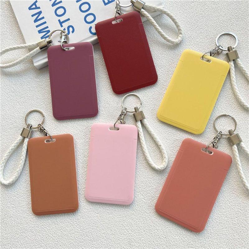 Multicolor Matte Plastic Id Card Holder Wrist Lanyard Scratch Resistant Shell For Students Office Workers Access Cards
