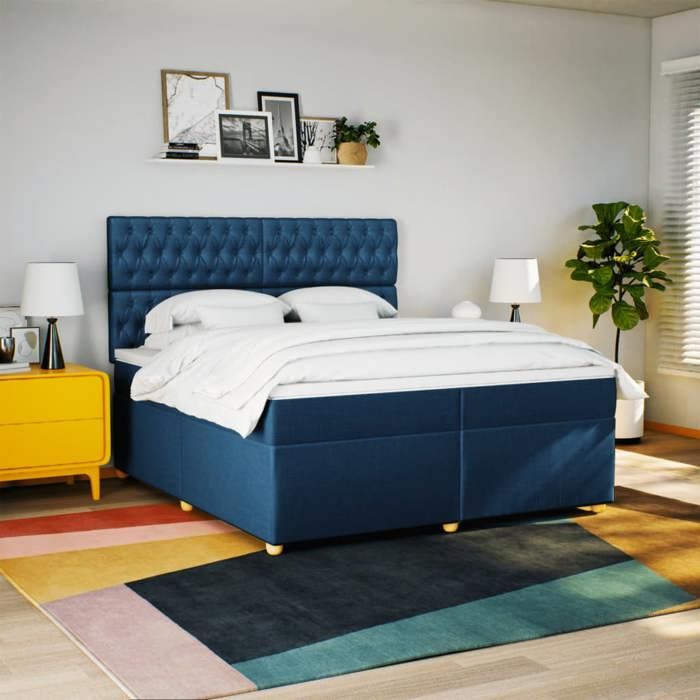 Maison Exclusive - Sommier à lattes de lit avec matelas Bleu 200x200 cm Tissu