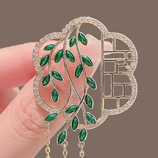 Brooch Chinese-Style Salix Leaf Round Fan Lapel Pin Sweaters Collars Hats Bags Coats Scarves Badge Outfit Accessory