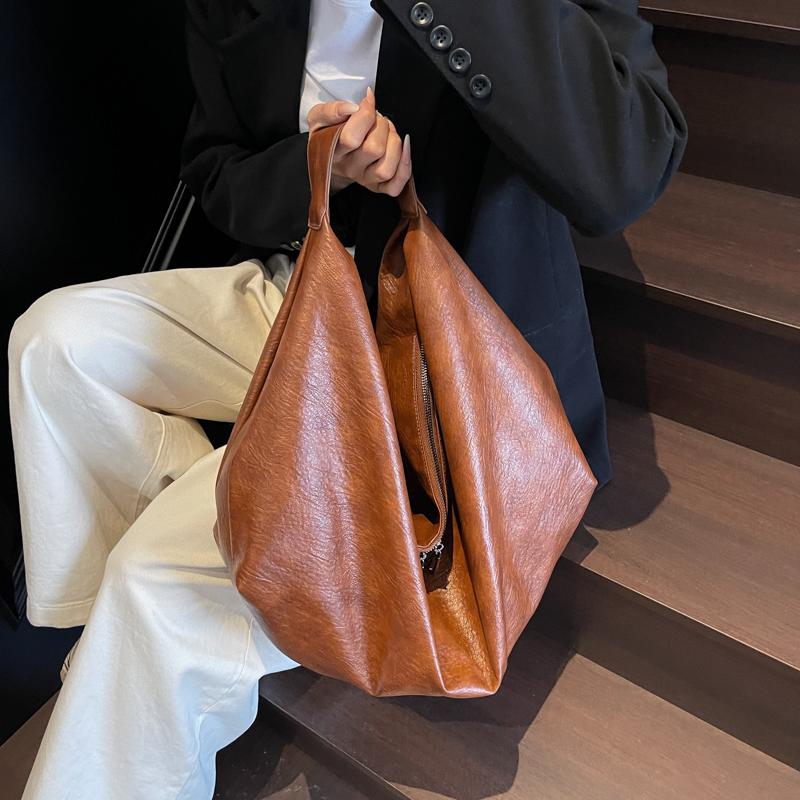 Vintage große Kapazität Umhängetasche weiches Leder Damen einfarbig Crossbody Tote Bag