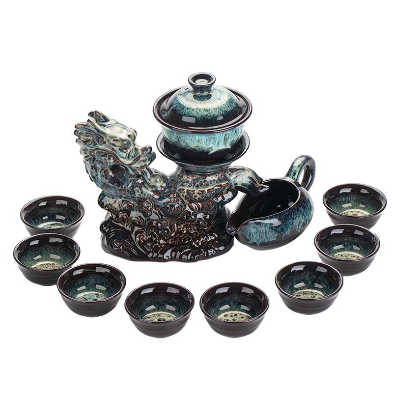 1 set, creative lazy tea set, semi-automatic dragon teapot, magnetic rotating water-conducting tea set, Chinese Kung Fu tea set