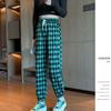 Summer Women's Harem Pants Plaid Print High-waisted Corset Casual Cropped Pants