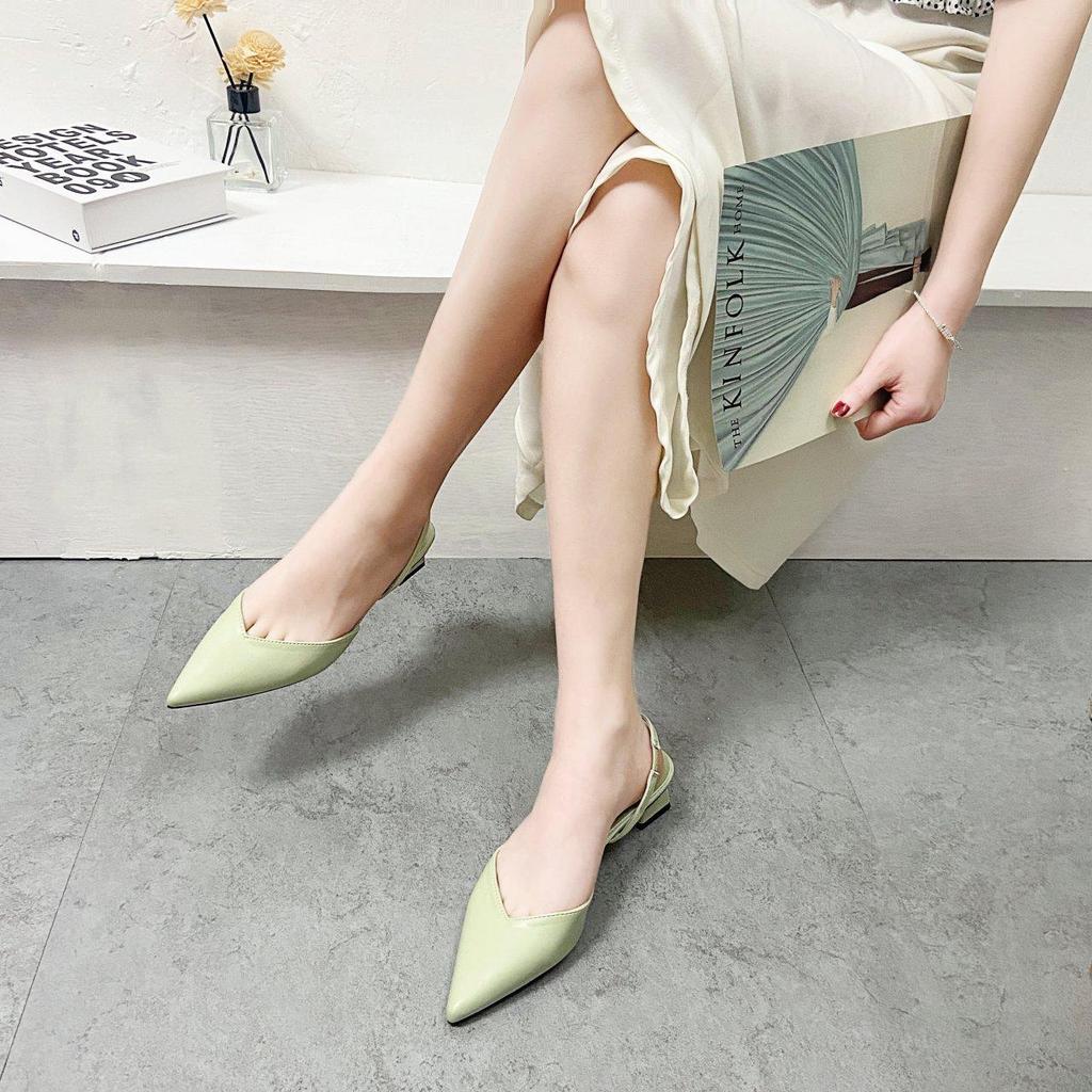 Été Nouveaux Sandales à Talons Moyens à Bout Pointu et Bride Arrière pour Femmes Chaussures de Mode Baotou Sandales à Talons Épais