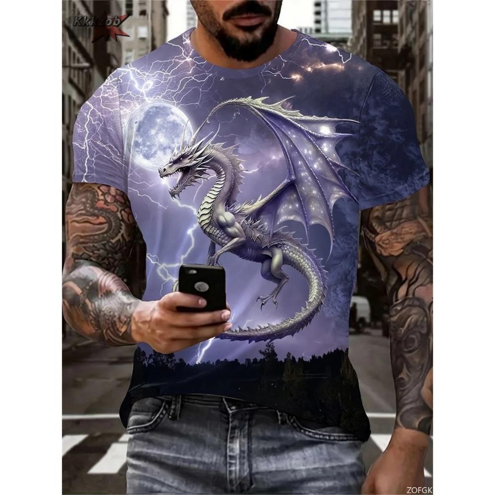 Dragon Pattern 3D Printed Harajuku Street Short Sleeve O Neck T Shirts Fashion Personality Oversized Casual Men's T-shirts