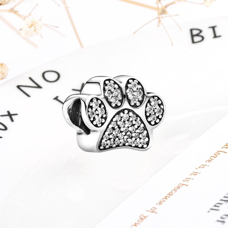 DIY Sparkling Paw Print Charm Beads for Pet Cat Dog Bracelets Jewelry Gifts Accessories