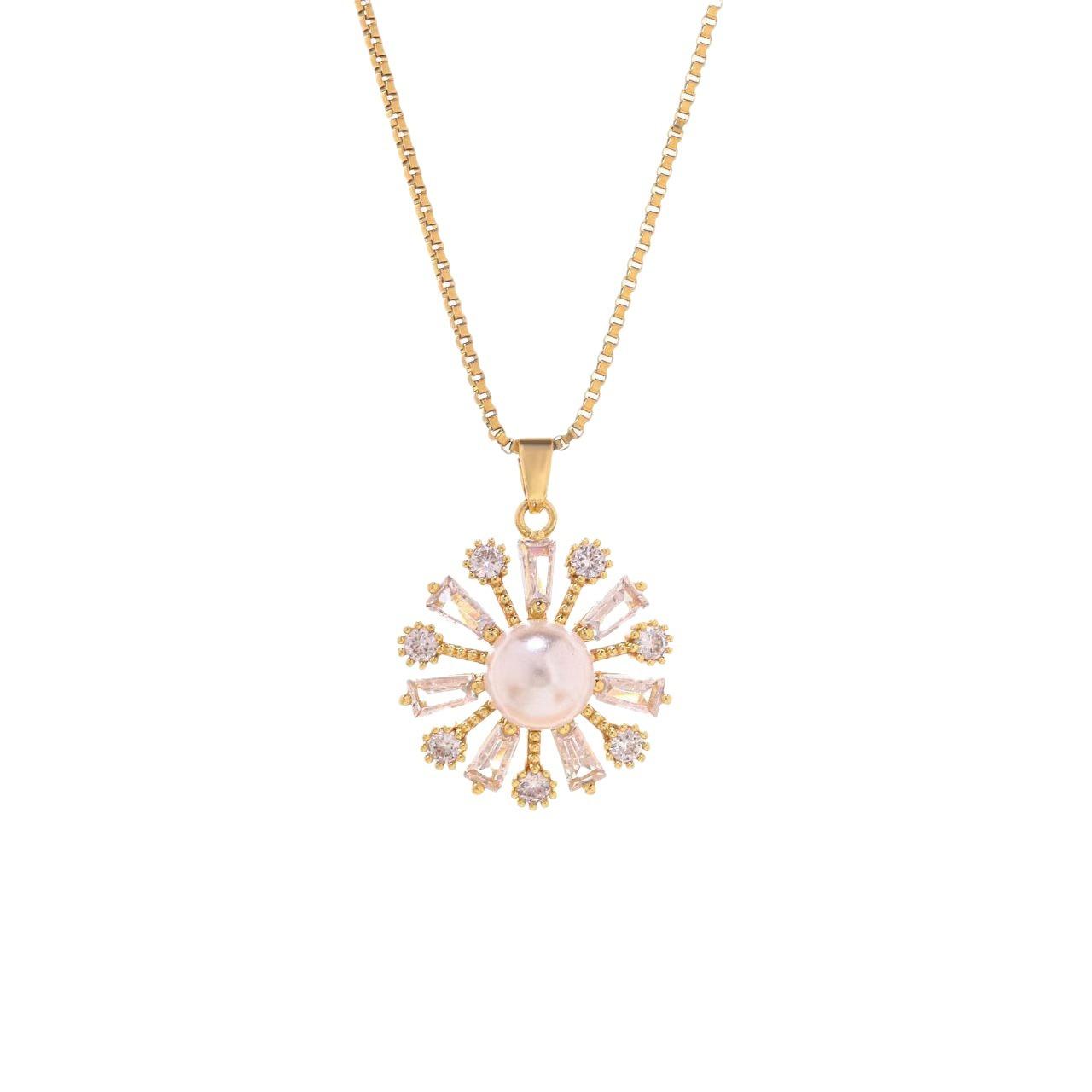 

Новый инкрустированный кулон в виде цветка, золотое сияющее ожерелье в виде подсолнуха, женский модный универсальный комплект сережек-гвоздиков 40-50cm глубоко шампанского