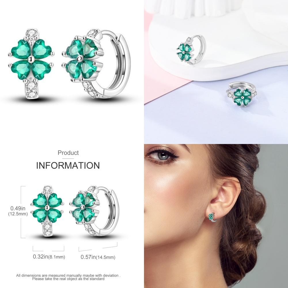 925 Silver Animal Plant Green Series Zircon Hoop Earrings For Women Fashion Jewelry Gift Accessories
