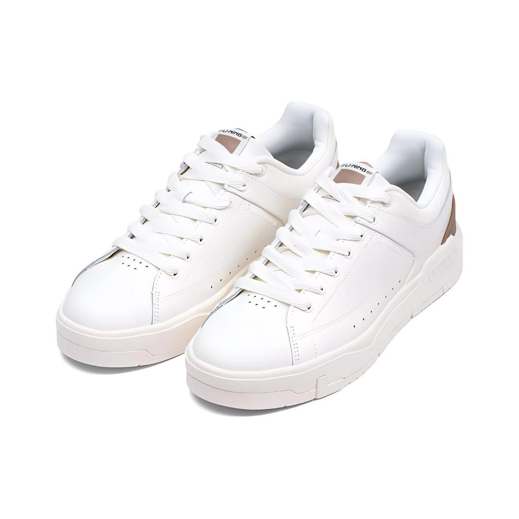 Li Ning Common 70s Comfortable Shock Absorbing Wear Resistant Low Top Skate Shoes Men Sneakers White Brown AGCT043-2