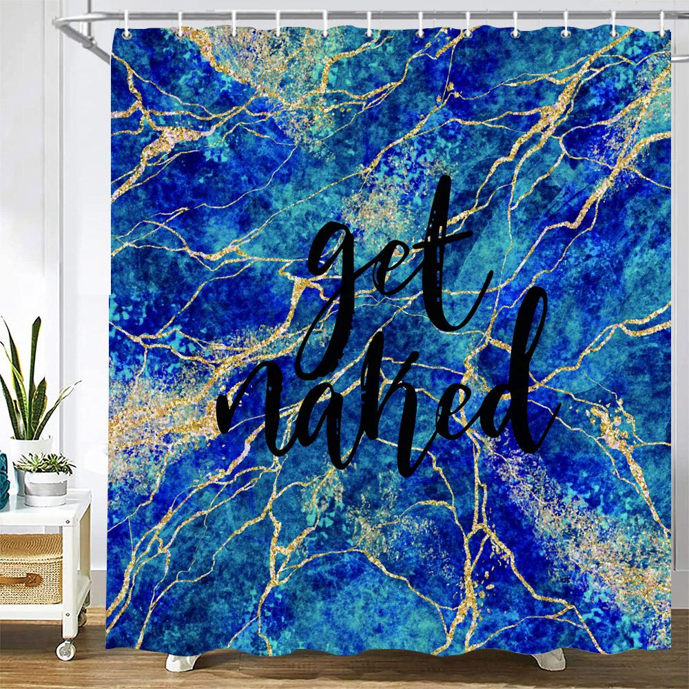 High Quality Geometric Marble Pattern Printed Fabric Shower Curtains Bath Screen Waterproof Products Bathroom Decor with Hooks