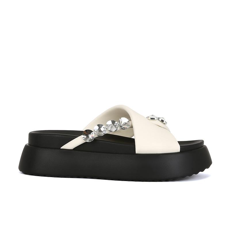 

Овечья шкура какао пуфы, стразы защемляют пальцы ног, пляжные шлепанцы на толстой подошве, женские летние прохладные шлепанцы, для улицы 40