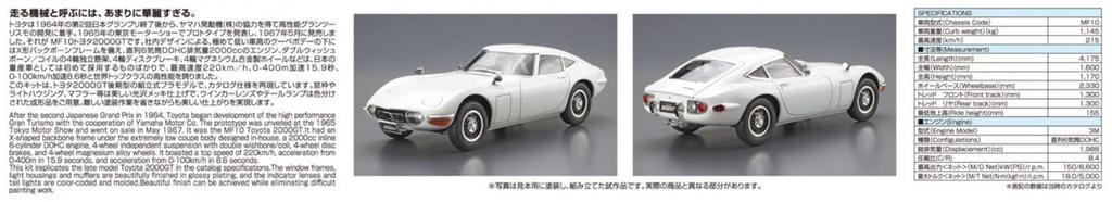Aoshima Bunka Kyozai model samochodu seria Toyota MF10 2000GT 1969 plastikowy Model 1/24 nr 1