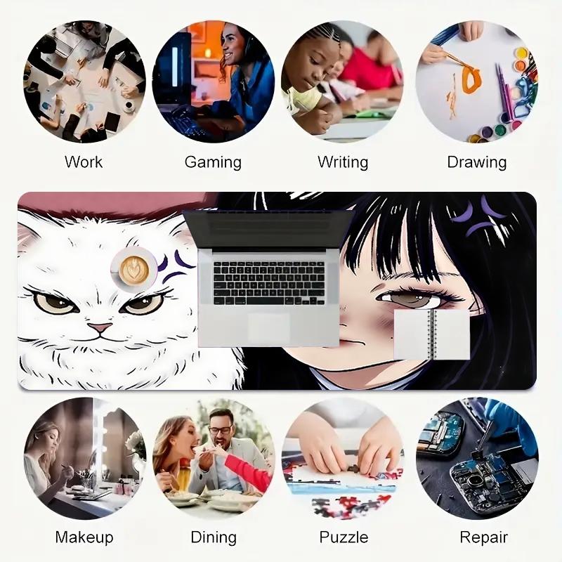 1Pc Ethereal Cat Girl Gaming Mouse Pad Keyboard Desk Mat Non-slip Rubber Lock Edge Waterproof Computer Mousepad for Office Home Decor S1737