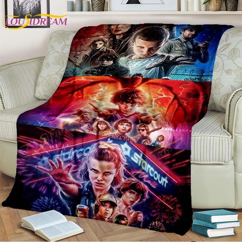 Stranger Things Pătură Demodogs Pătură de flanel cu desene animate Pătură de groază pentru sufragerie, canapea extensibilă, cadou pentru copii, decor acasă