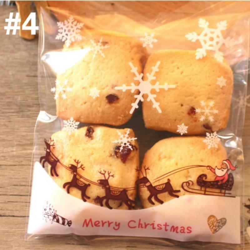 100 st Jul Tomte Älg Snögubbe Självhäftande Kakförpackningspåsar för Kex Snacks Ch