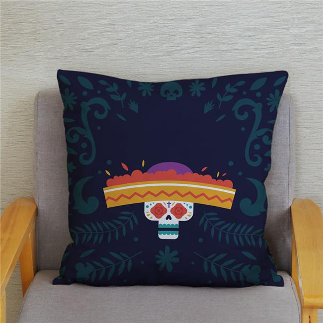 Mexican Day of The Dead Pillowcase Bedroom Living Room Sofa Home Decoration  Cartoon Flower Skull Print Cushion Cover