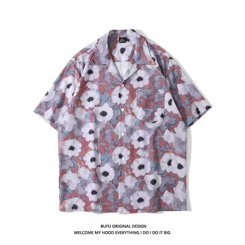 

Мужская рубашка в стиле ретро, ​​мужской летний наряд, студенческий свободный крой, нишевый дизайн, повседневный мужской топ, верхняя одежда, пляжный топ 3XL серый