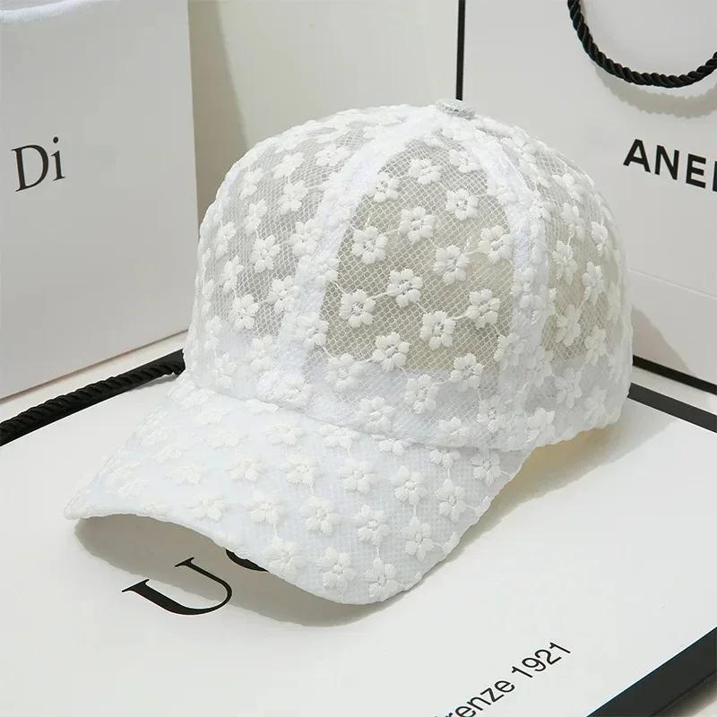 

Sunshade Summer Women s Korean Edition Flower Lace Breathable Baseball Hat Small Fresh Sunscreen Duck Tongue Hat Adjustable белый