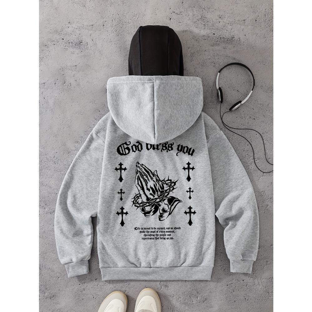 Men's Gothic Style Printed Double Hat Sweatshirt Autumn and Winter Cardboard Zipper Shirt Comfortable Hoodie Jogging Fashion