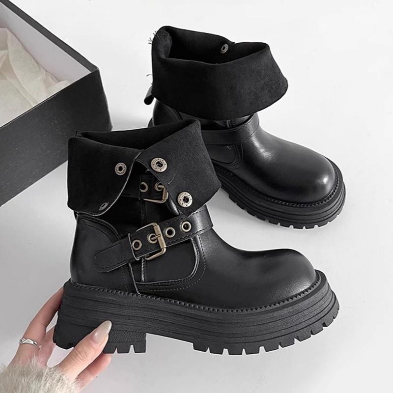

Мода 2025 Осень Мода Ретро Удобные Женские Ботинки Британский Стиль Уличные Ботильоны Новые Дизайнерские Ботинки на Платформе Кожаные Ботинки Женские 37 чёрный