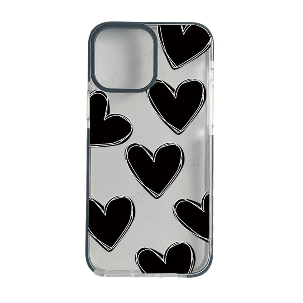 Ins Internet Celebrity Same iPhone13 Simple Black Love Mobile Phone Case Apple 16Pro Two-color Transparent Soft Case 17