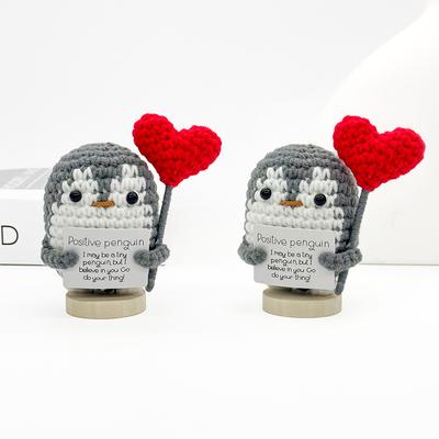 Knitted Positive Penguin Doll Handmade Emotional Support Positive Crochet Heart Penguin Gifts for Christmas New Year Birthday