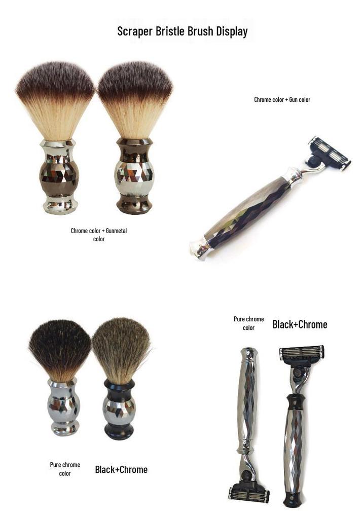 Men's Shaving Set: Diamond Pattern Three-Blade Razor, Beard & Shaving Brush, Razor Holder