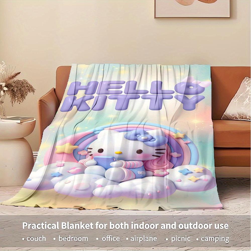 1pc Hello Kitty rainbow clouds and stars home decor blanket - Seasonal universal cozy washable gift for all ages, all families, multiple siz