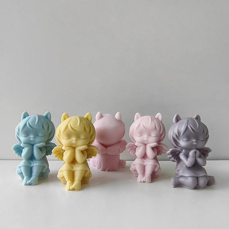 3D Prayer Angel Plaster Doll Silicone Mold Handmade Aroma Candle Gypsum Form Mould Soap Soy Wax Candle Making Supplies