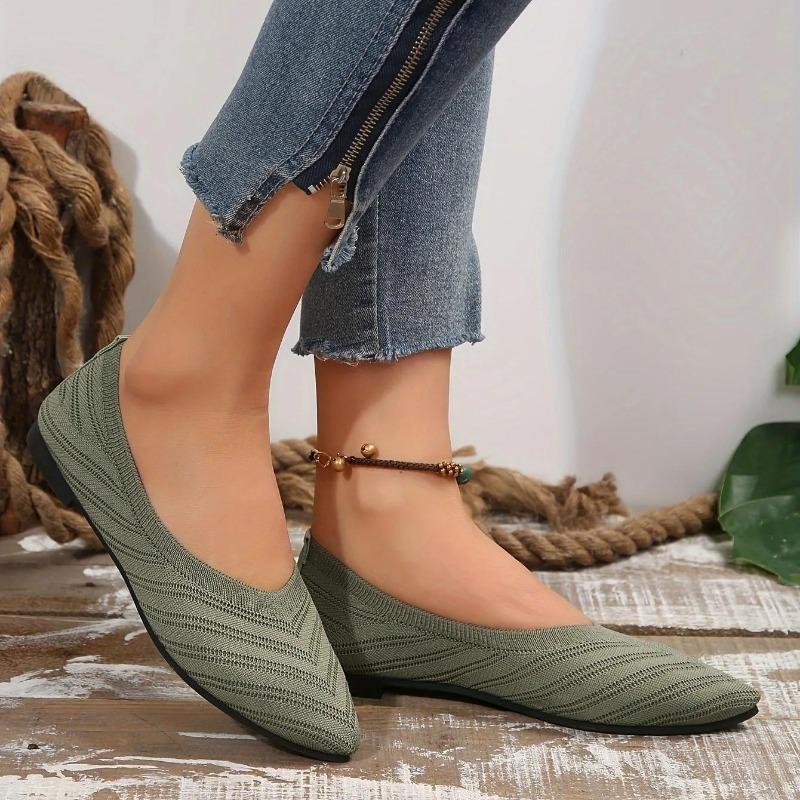 Dámské ploché boty se špičatou špičkou Jednobarevné Pletené slip-on boty Ležérní Prodyšné ploché boty Dámské ploché mokasíny Pohodlné dámské boty